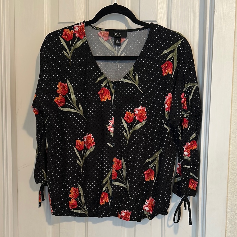 BCX Black and Red Floral Blouse